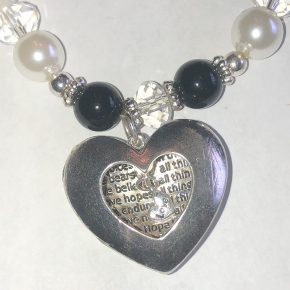Jewelry - Silver Heart Pendant Bracelet with Black and White Beads